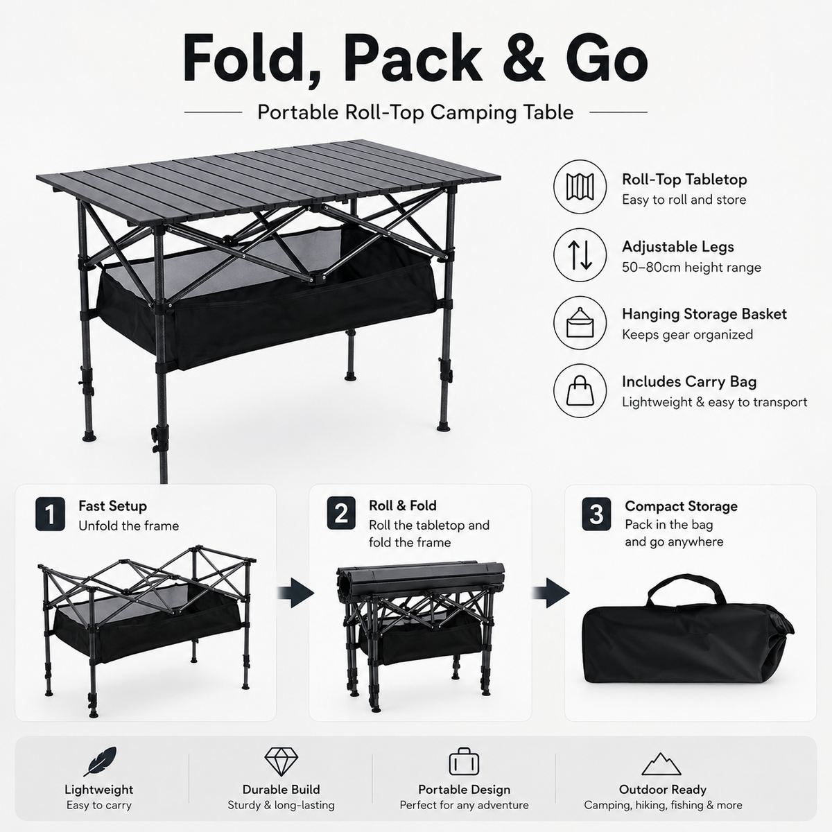 🌄New arrival 49% OFF!🏕️ Portable Camping Table – Folding, Carbon Steel, Quick Setup🪑