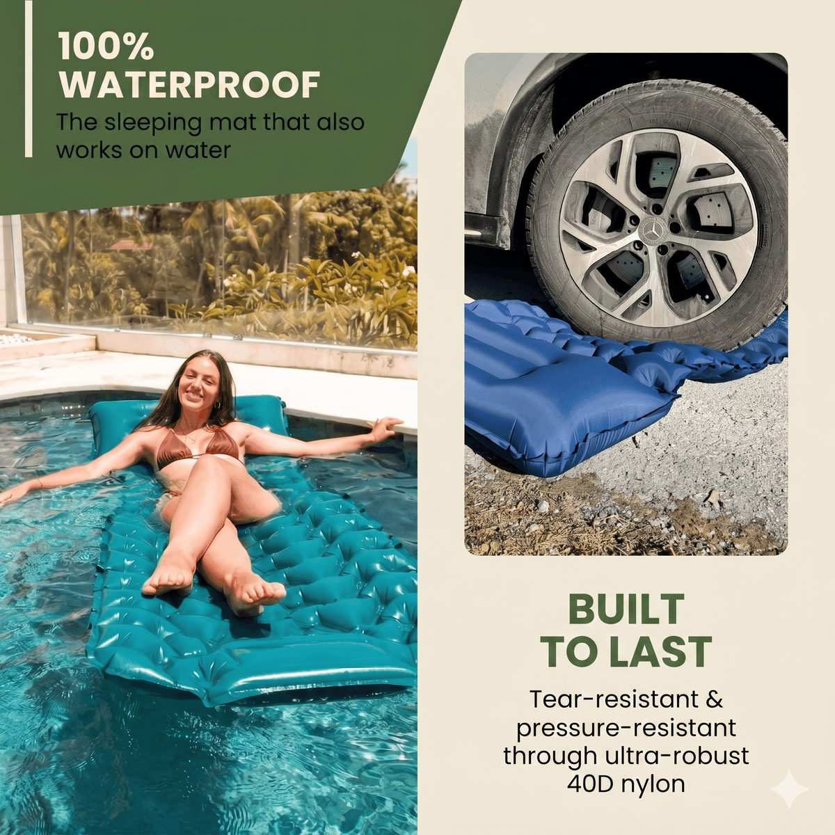 ⏳LIMITED OFFER 50%OFF🌞Luxury Ultralight Sleeping Mat – With Built-in Foot Pump – 7.5cm Thick & Connectable – Perfect for Camping, Hiking & Beach – Waterproof & Compact