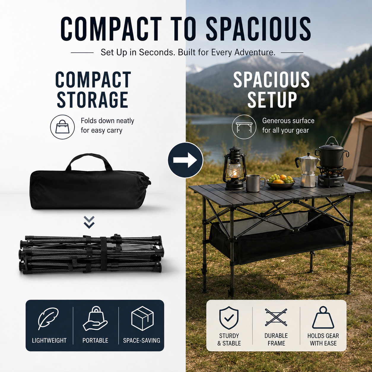 🌄New arrival 49% OFF!🏕️ Portable Camping Table – Folding, Carbon Steel, Quick Setup🪑