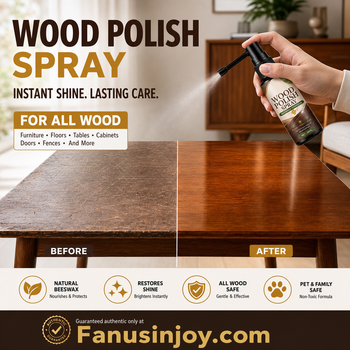 🔥Limited time 50% off！✨️Refresh your wooden furniture！Natural Beeswax Wood Polish Spray