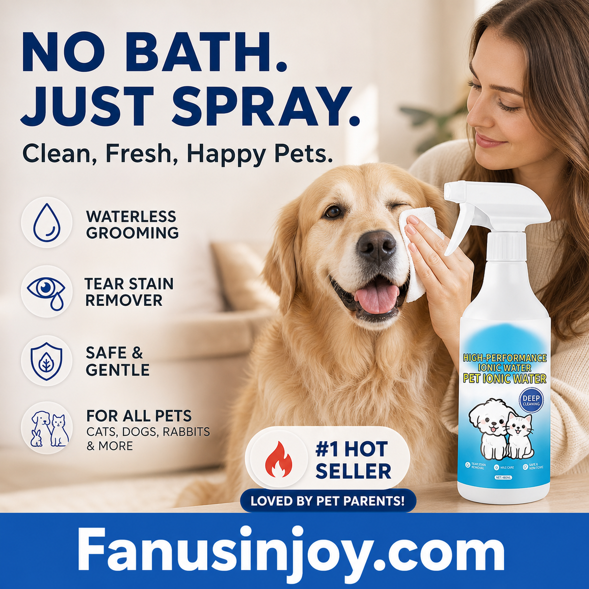 🐾50% OFF NOW ! 🐶Pet Ionic Water Cleaning Spray – tear stain removal, waterless grooming, mild safe formula, multi-pet compatible. Household pet daily care essential!
