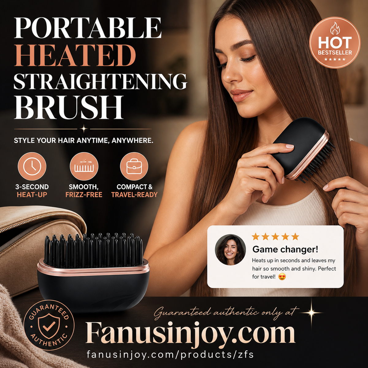 ✨️Limited time 50% off! 🔥Heats in 3 seconds 👱‍♀️style your hair anytime anywhere!Mini Cordless Hair Straightener Comb