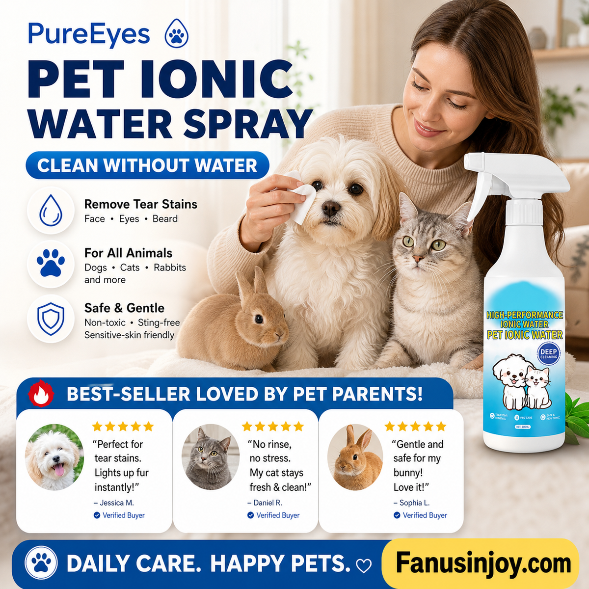 🐾50% OFF NOW ! 🐶Pet Ionic Water Cleaning Spray – tear stain removal, waterless grooming, mild safe formula, multi-pet compatible. Household pet daily care essential!