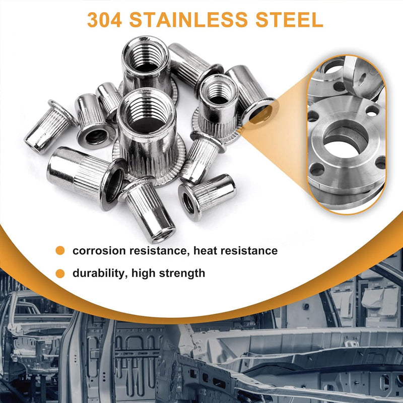 🔧 LIMITED-TIME 50% OFF! ✨ Flat Head Threaded Insert Nut Rivet Nuts Set – Multi-Size, Corrosion Resistant, Easy Install 🛠️