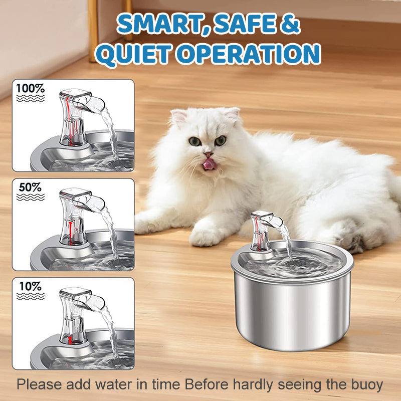 Wireless, plug-free, automatic water sensor pet drinking machine for cats and dogs. Continuous circulating fresh water intelligent drinking machine.