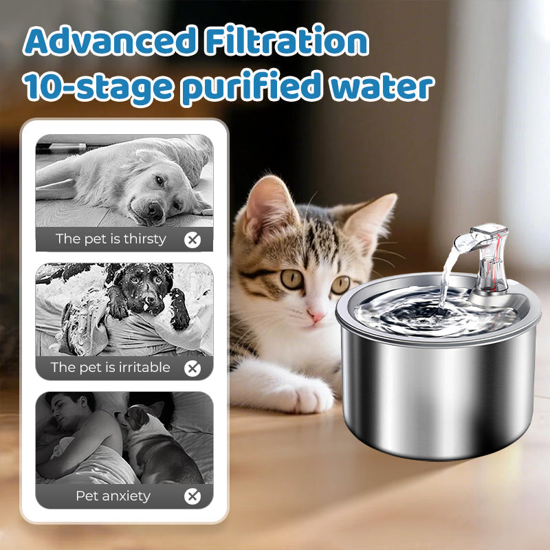 Wireless, plug-free, automatic water sensor pet drinking machine for cats and dogs. Continuous circulating fresh water intelligent drinking machine.