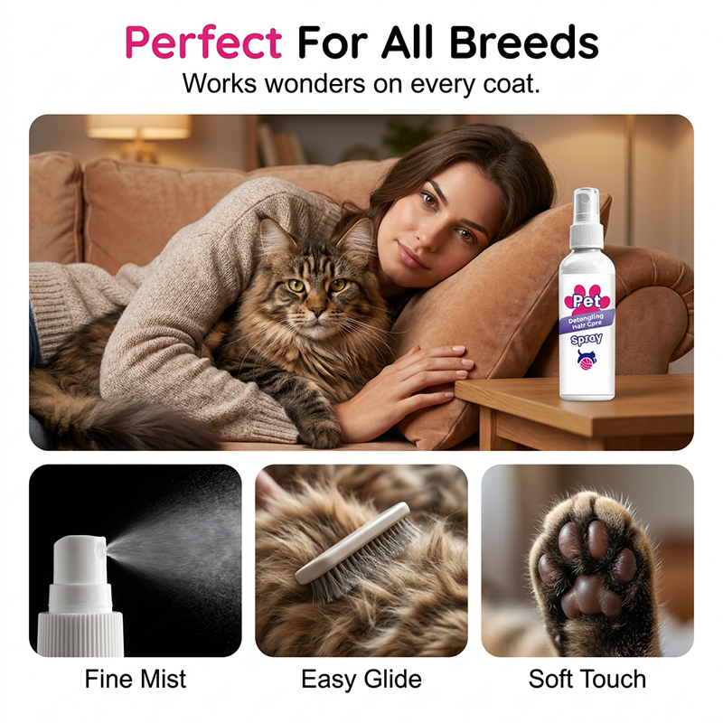🐶50% OFF NOW! Instant Pet Detangling Hair Care Spray – Knot Remover Silky Finish Quick Dry Fur Detangler, No Rinse Grooming Spray for Dogs & Cats Long Short Hair Daily Grooming