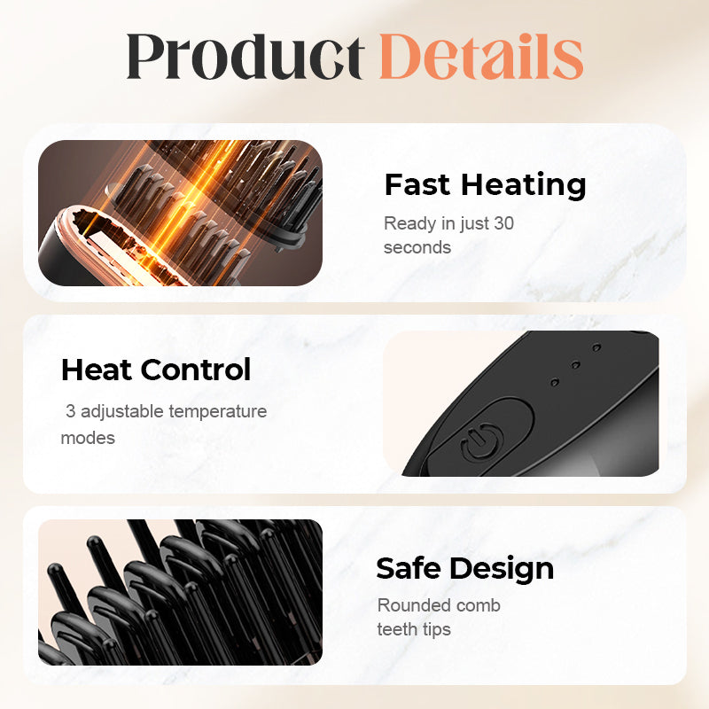 ✨️Limited time 50% off! 🔥Heats in 3 seconds 👱‍♀️style your hair anytime anywhere!Mini Cordless Hair Straightener Comb