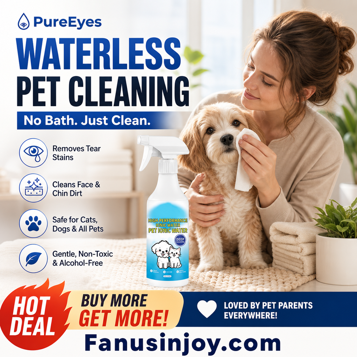 🐾50% OFF NOW ! 🐶Pet Ionic Water Cleaning Spray – tear stain removal, waterless grooming, mild safe formula, multi-pet compatible. Household pet daily care essential!